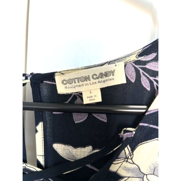 COTTON CANDY Lace Front Tie Waist Floral Print Balloon Sleeve Dress Size L - Picture 8 of 11